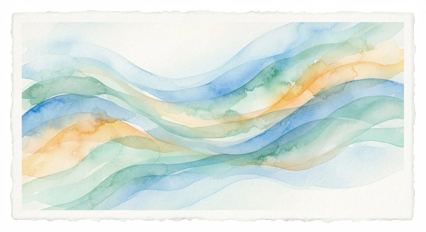 Abstract watercolor waves in calming blues and greens representing emotional wellness and clarity